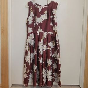 NEW INA WINE FLORAL SATEEN DRESS